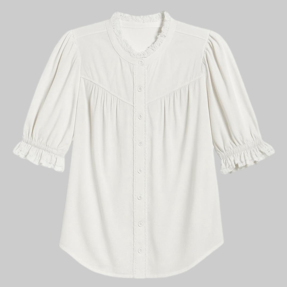 Wit & Wisdom Off White Eyelet Accent Lace Trim Button Up Blouse Top - Sz L, NWT